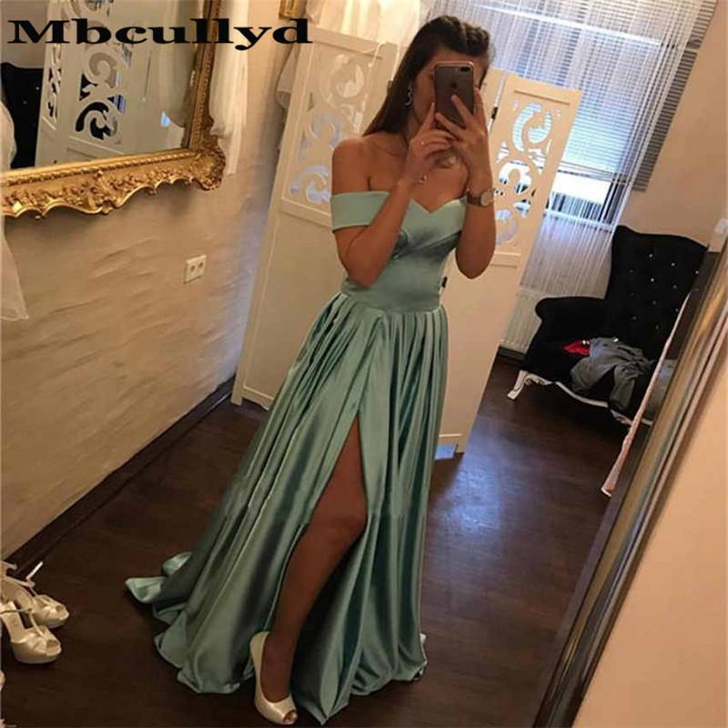 

Mbcullyd Elegant Off Shoulder Prom Dresses Long 2020 Sexy High Split Evening Dress For Women Cheap Under 100 Vestido De Festa, Pink