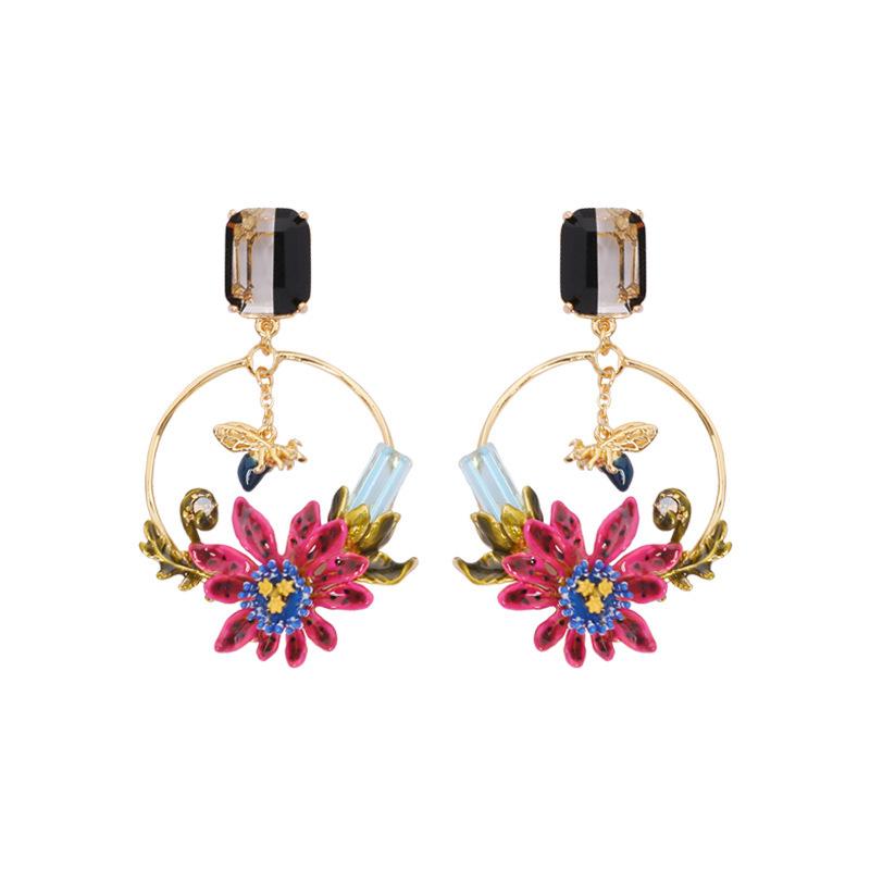 

Fashion and personality new product gold-plated copper enamel glaze purple spot flower Stud earrings without pierced ear clips