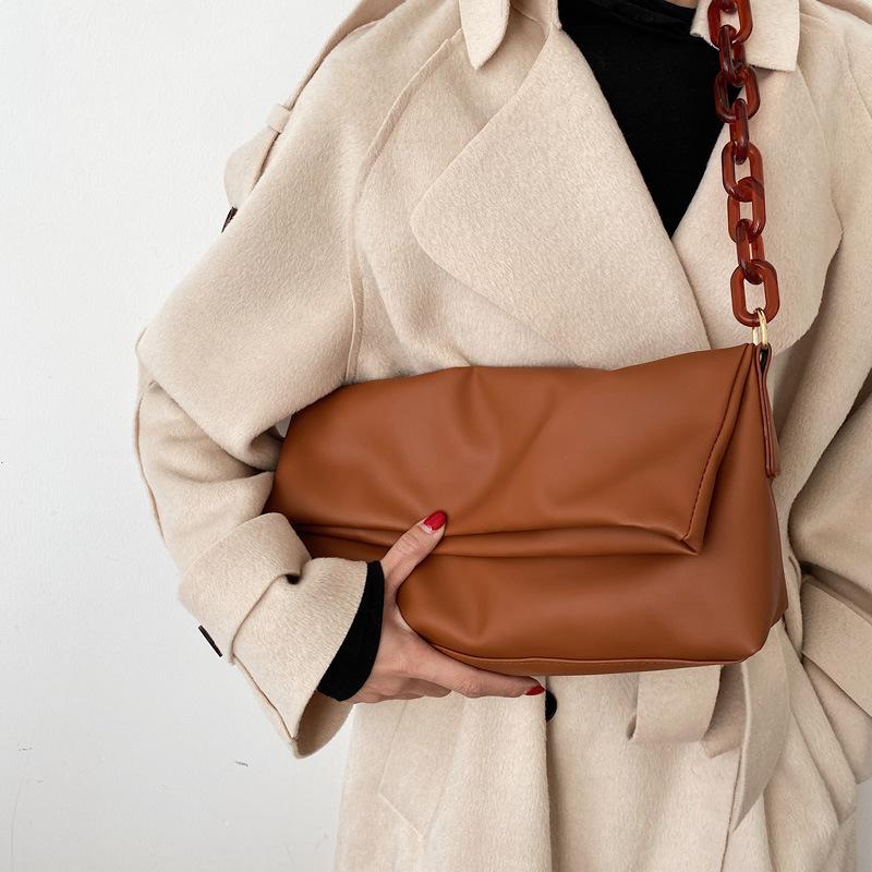 

Fashion Women Shoulder Bag Fold Over Chain Minimalist Designer Style Messenger Handbag, Black