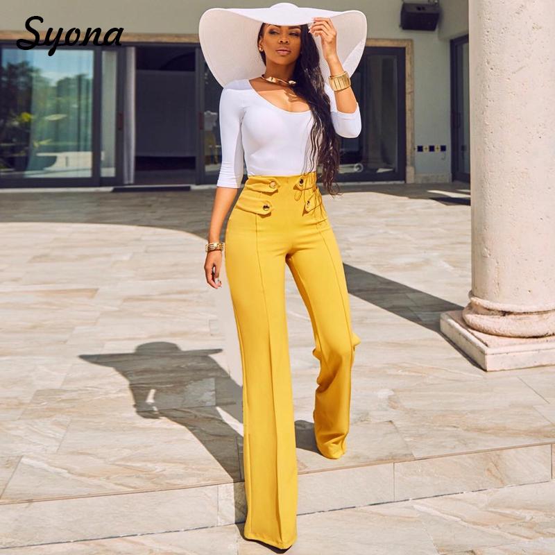 

Formal Wide Leg Casual PANTS Office Lady Work High Waist Elegant Trousers Moderns For Working Woman Flare Palazzo Yellow Busines, Black