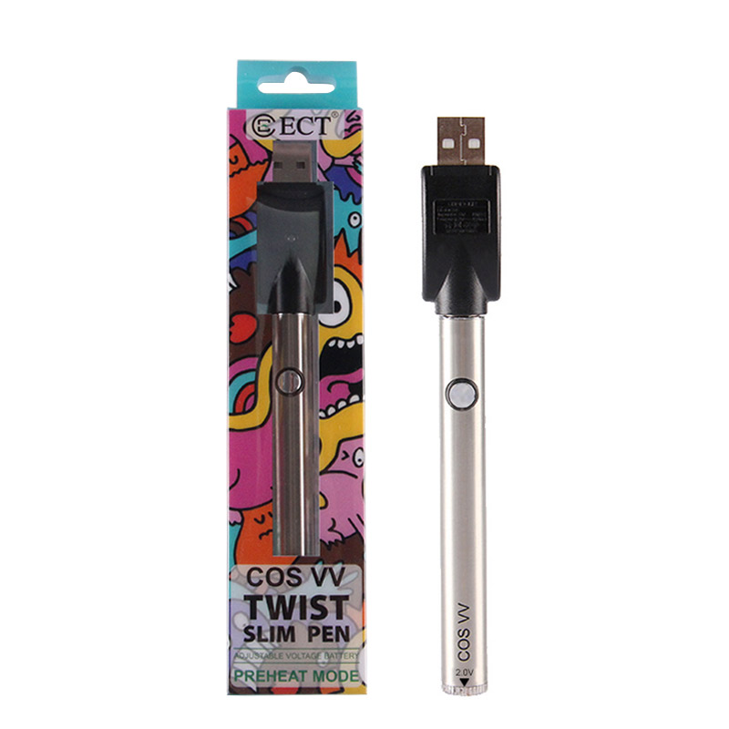 

Preheat ECT Cos vv 510 thread 380 mAh stailess steel vape pen battery kit with variable voltage bottom twist to adjust