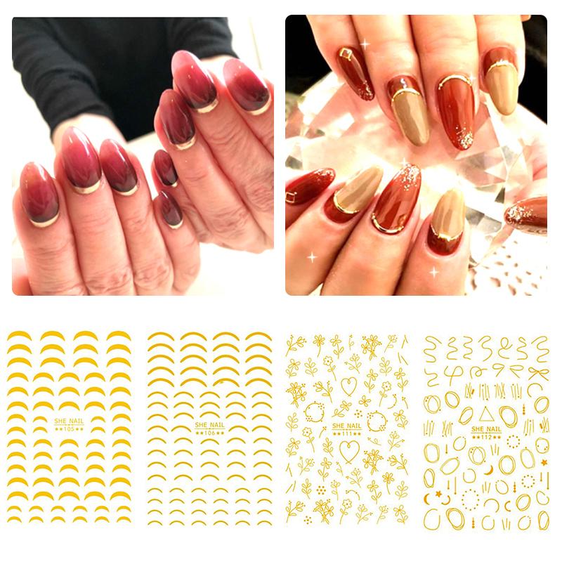 

Gold Nail Sticker Transfer Decals French Glitter Moon Heart Mixed Patterns Self-adhesive 3D Nail Art Decoration Accessories