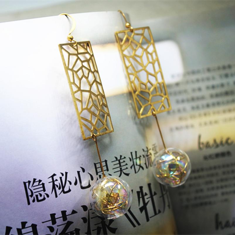 

Dangle & Chandelier Handmade Vintage Colorful Long Earrings Glass Bubble Retro Brass Hollow Ethnic Drop Earring Women Fashion Jewelry 2021