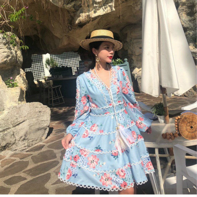 

Boho Women Printed Cotton of High Quality Income Plissado Aline Dressed in Women's Lantern Sexy Decorated v New Afoi, Ivory