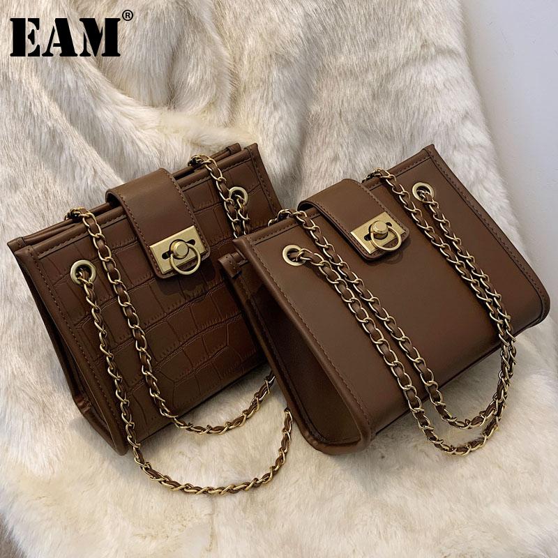 

[EAM] Women New Stone Pattern Chains PU Leather Flap Personality All-match Crossbody Shoulder Bag Fashion Tide 2021 18A1577, Black