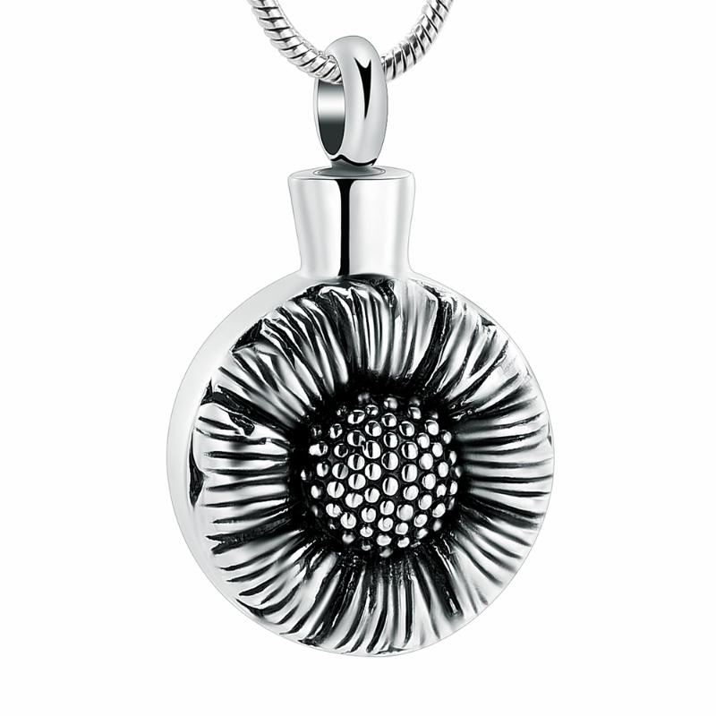 

2 Colors Sunflower Pendant Necklace Souvenir Stainless Steel Cremation Jewelry For Ashes Pendant Memorial Urn Necklace For Ashes
