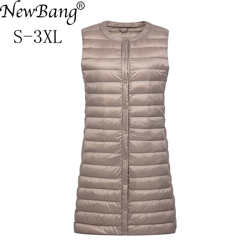 

NewBang Brand Ultra Light Down Vest Women Long Vest Windproof Lightweight Warm Waistcoat Female Down Coat Long Slim Sleeveless 201124, Coffee