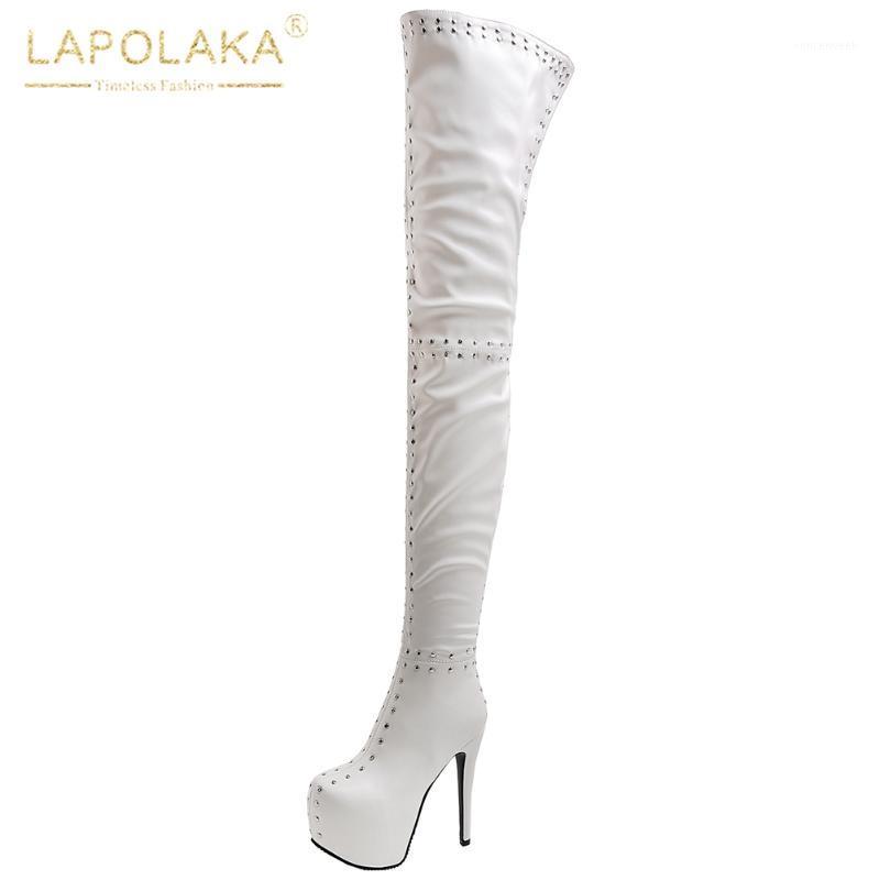

Lapolaka 2020 Fashion New Rivet Sexy Boots Women Shoes Platform Super Thin High Heels Platform Over The Knee Boots Female1, Black