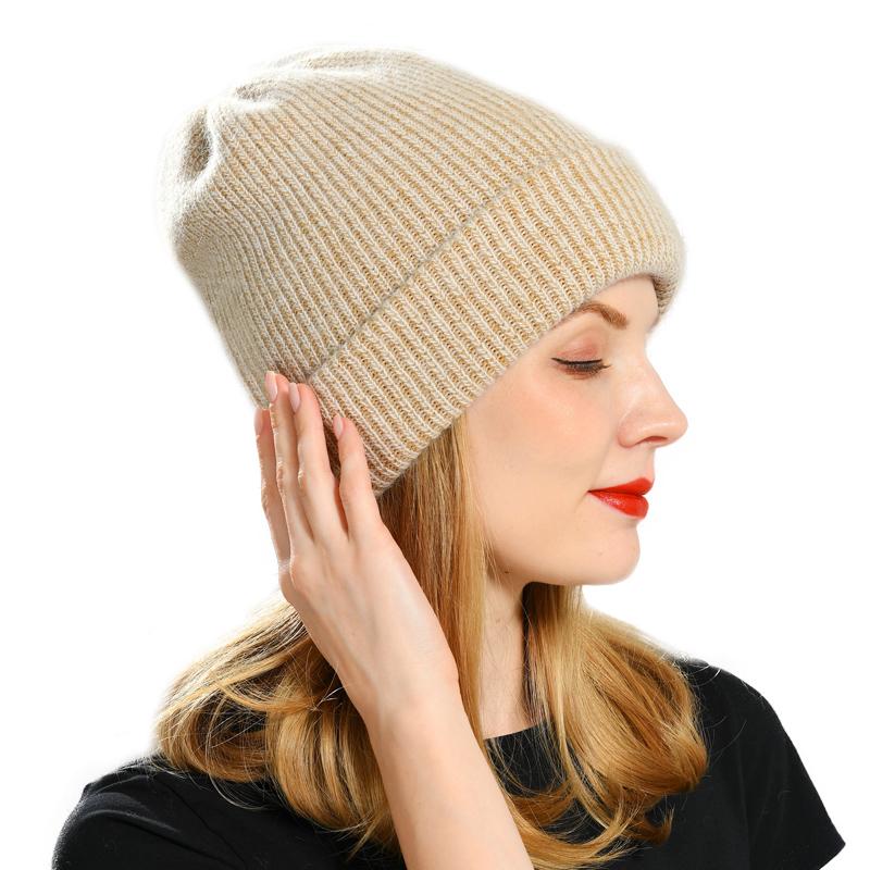 

2020 New Winter Hat for Women Cashmere Knitted Beanies Thick Warm Ladies Wool Angora Hat Female Beanie Hats, White