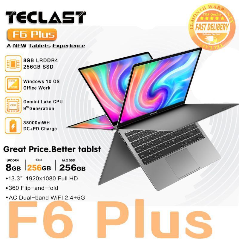 

Newest Teclast laptop F6 Plus 13.3" Notebook 1920×1080 IPS Gemini Lake N4100 Windows10 8GB RAM 256GB SSD 360° Rotation touch1, Black