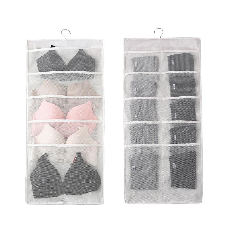 

1 Piece Closet Hanging Socks Bra Storage Bag Solid Underwear Package Organizer Double-sided Storage Bag For Clothes Organizer, Beige 24 grid
