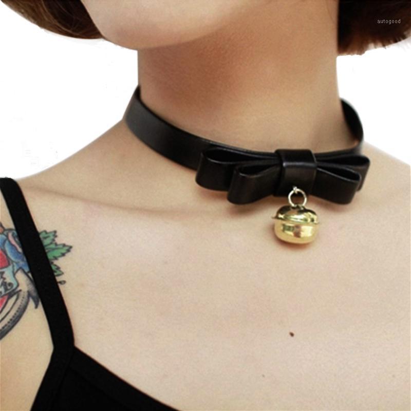 

Chokers 2021 Punk Leather Bowknot Bell Pendant Choker Necklace Women Funky Chockers Collar Collares Collier Ras Du Cou CR1041