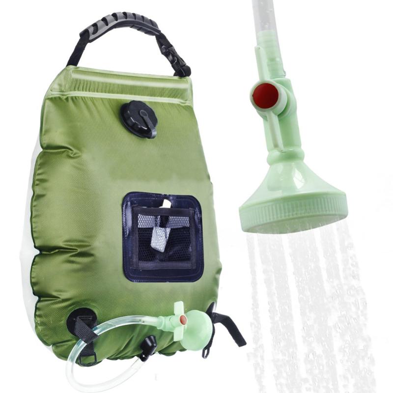 

20L Water Bags Outdoor Camping Shower Bag Solar Heating Portable Folding Hiking Climbing Bath Equipment Shower Head Switchable, 20l black normally