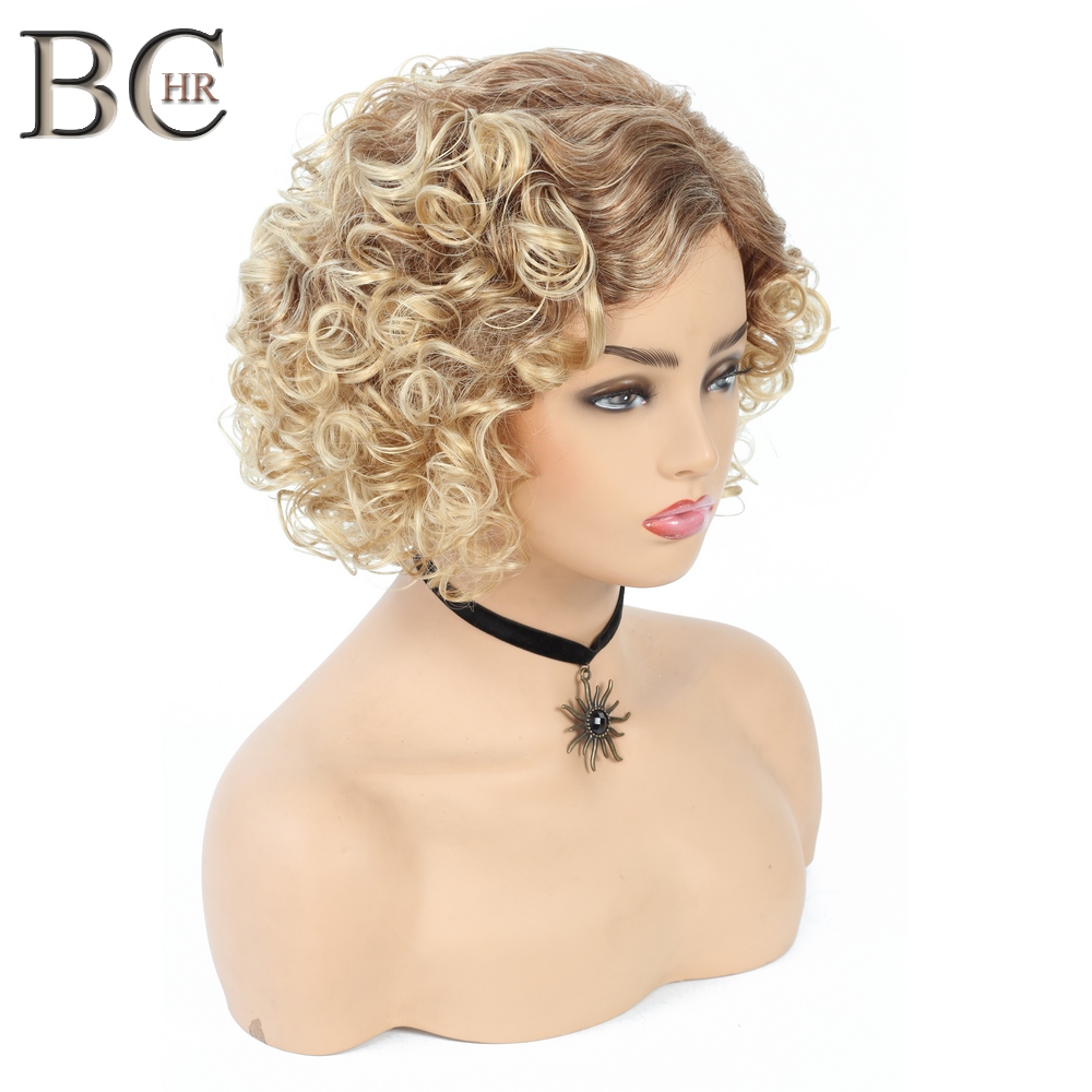 

6 Inch Short Curly Platinum Synthetic Wigs For Black Women African Hairstyles Natural Blonde Hair Wig, The pic color