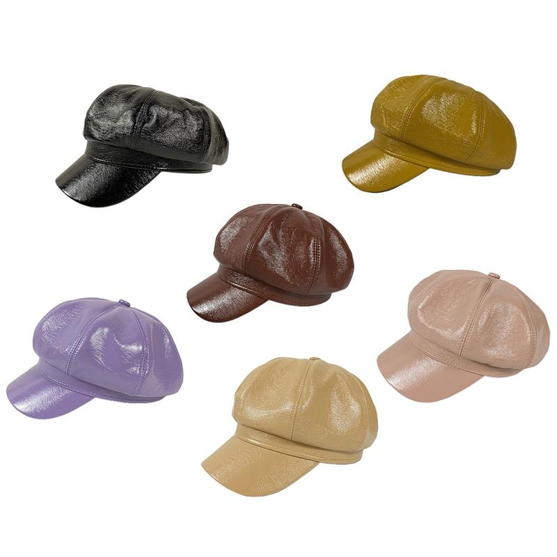 

Women Vintage Faux Patent Leather Ivy Beret Cap Shiny Solid Color 8 Panels Painter Leisure Octagonal Cabbie Newsboy Hat, Yellow