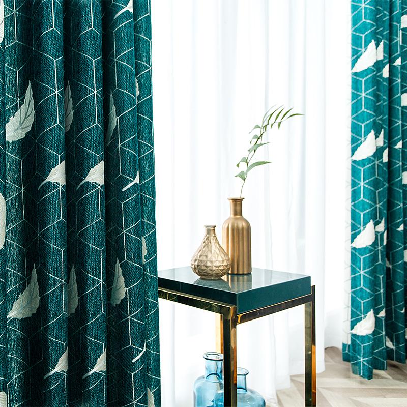 

Custom curtains Nordic Simple livingroom green feather geometry shading bedroom thick blackout curtain tulle valance drape M862