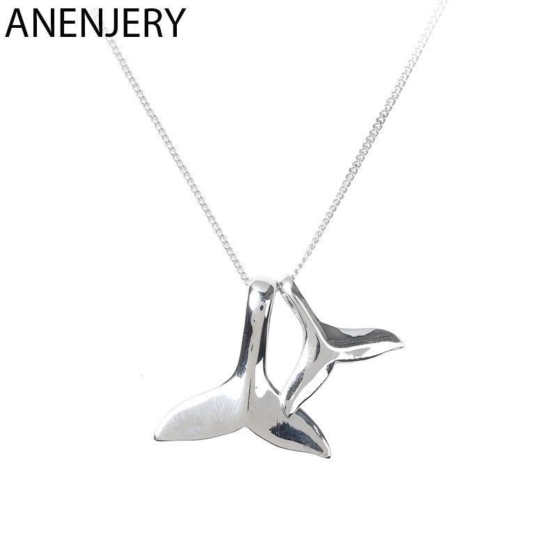 

ANENJERY Double Silver Color Mermaid Tail Necklaces For Women Clavicle Chain Choker Best Gift S-N434