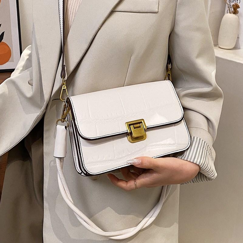 

Elegant Women Stone Pattern Small Square Shoulder Hand Bag with Lock Leather Crossbody Messenger Bag Bolsa Feminina, Beige