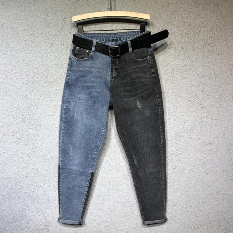 

2020 New Spring Autumn Women's Loose Daddy Pants High Waist Hit Color Denim Trousers Students Jeans Harem Pants r76, Photo