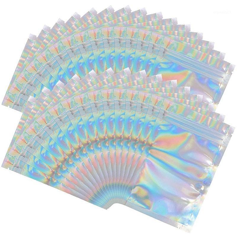 

Promotion! 100 Pieces Mylar Holographic Resealable Bags - 3.3 x 5.1inch Smell Proof Bags- Sealable Heat Seal Bags for Candy1