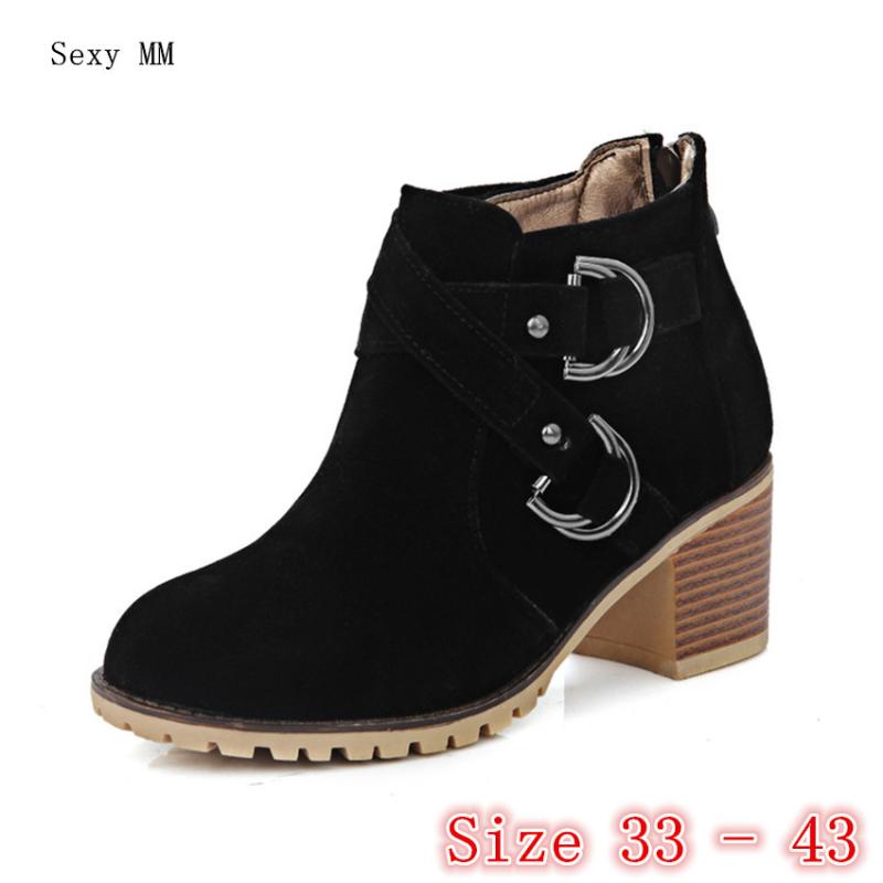 

Spring Autumn Winter Women Square Heel Ankle Boots Shoes Woman High Heel Short Boots botas Small Plus Size 33 - 40 41 42 43, Khaki