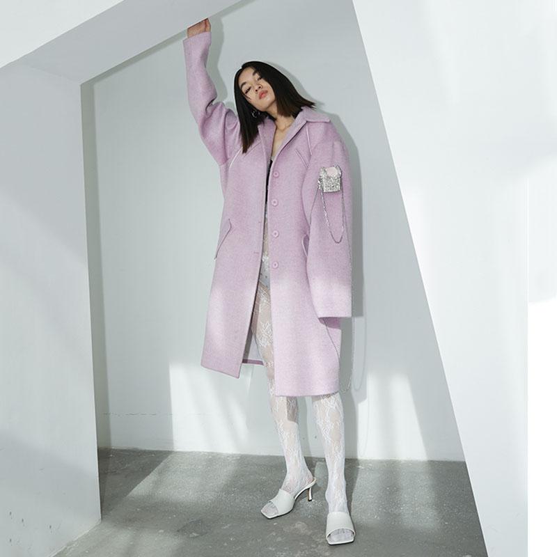 

SeeBeautiful Casual Thick Loose Coats Lapel Long Sleeve Single Breasted Pockets Back Split New Fashion 2021 Spring Women E078, Pink without bag