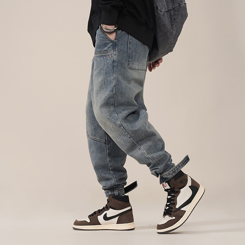 

2021 New Japanese Vintage Designer Men Jeans Retro Blue Denim Cargo Pants Fashion Streetwear Hip Hop Joggers Wide Leg Baggy Trousers C5f3