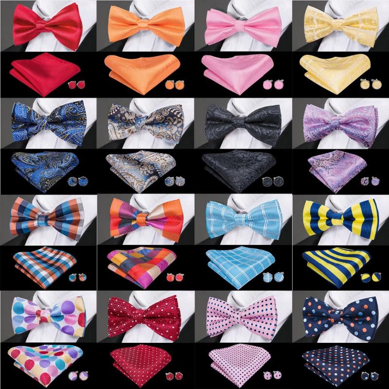 

2020 New 25 Styles Men's Bowtie Fashion Silk Bow Tie For Men Wedding Party Business Style Barry.Wang Bowtie Hanky Cufflinks Sets
