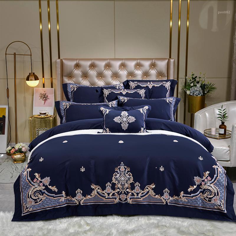 

New Luxury 1200TC egyptian cotton Bedding Set embroidery Duvet Cover Flat Sheet Bed Linen Pillowcase For Adult Bed Set 4PCS1