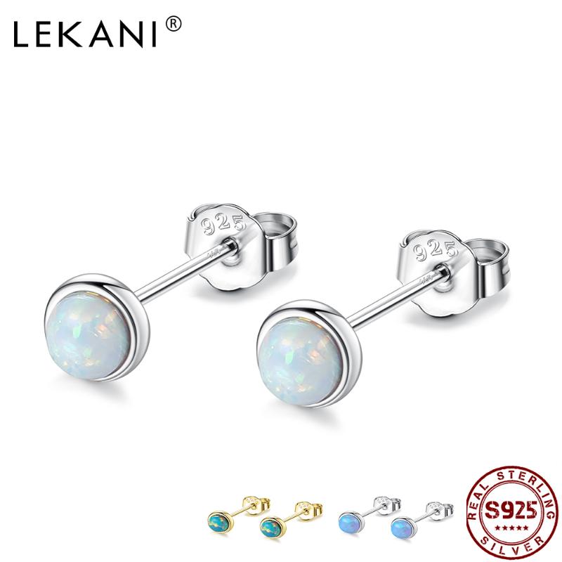 

Stud LEKANI 925 Sterling Silver Fire Opal Earrings For Women Blue Cute Small Earring Fine Jewelry Valentine's Day Gift