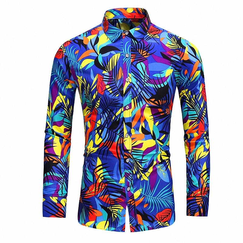 Men's Shirt Other Prints Geometric Tropical Classic Collar Party Club Print Long Sleeve Tops Casual Tropical Blue White R5m4#