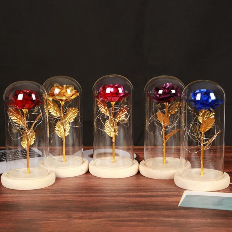 

LED Rose Eternal Flower with Fairy String Lights in Dome for Wedding Valentine's Day Gift, Blue