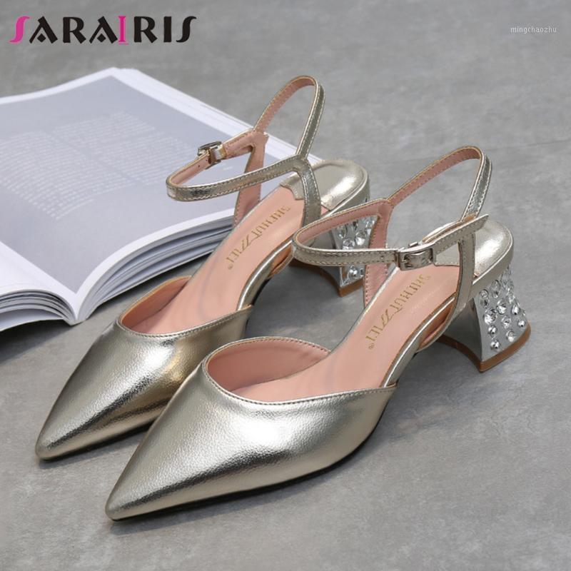 

SARAIRIS Fashion Pointed Toe Sandals Women Sweet Dating Heeled Sandals Ladies Bonjomarisa New High Chunky Heels Metallic Shoes1, Gold 5cm
