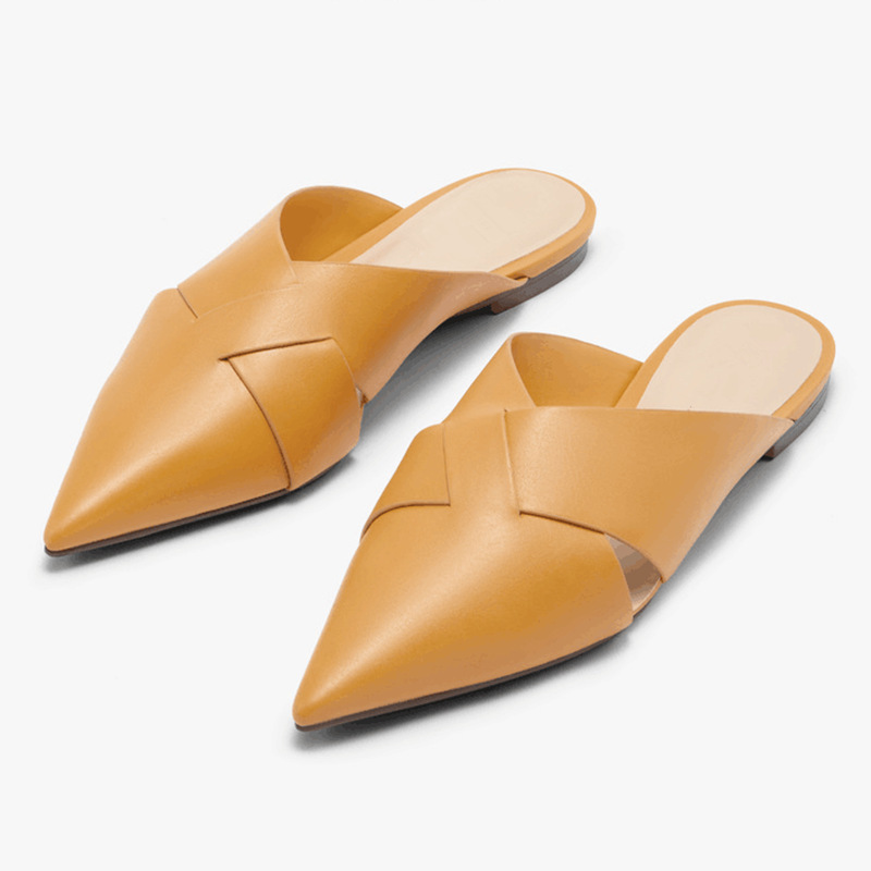 

2021 New Spring Cross Pointed Mule Slippers to Woman X1p3, Yellow.
