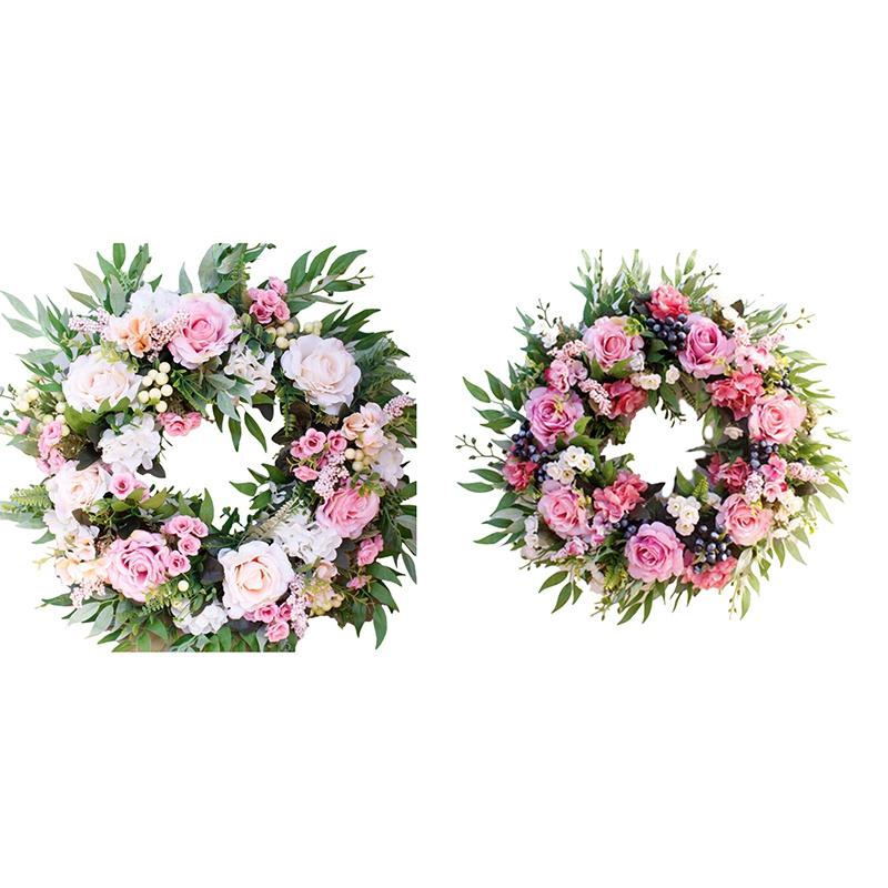

Door Wreath Rose Artificial Flower Wreaths Door Garland for Wedding Decoration Home Party Farmhouse Decor, Pink