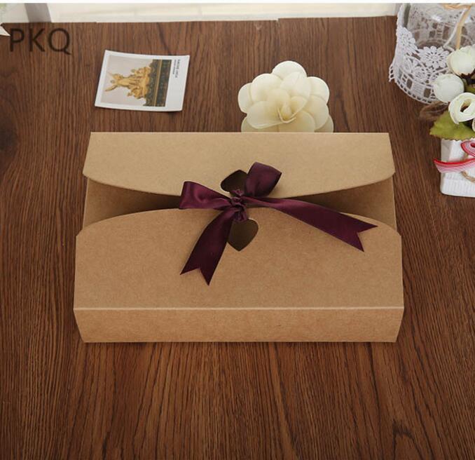

10pcs Kraft Paper Gift Box With Ribbon Wedding Party Favor Box Clothes Jewelry Packaging Boxes