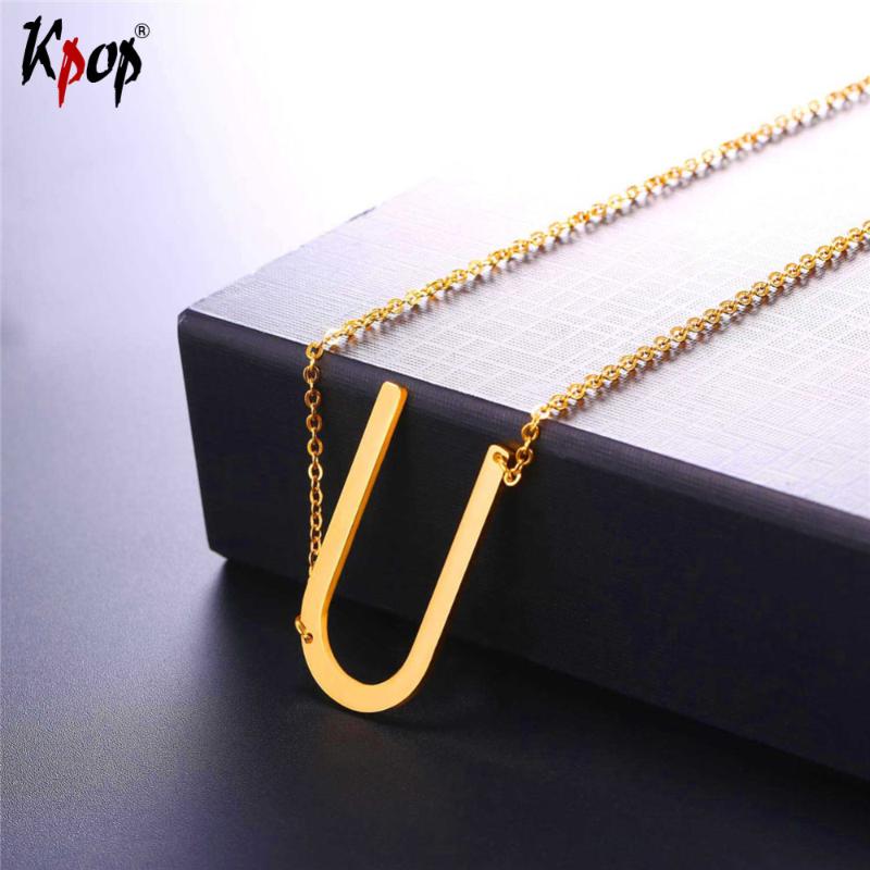 

Kpop Stainless Steel Letter U Pendant With Chain Choker Gold/Black Color For Man/Woman Clavicle Chain Necklace Jewelry P2622