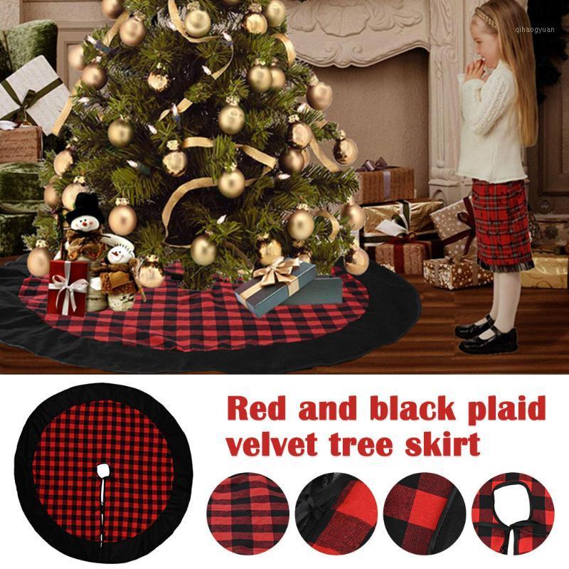 

Christmas Decoration Supplies Red And Black Plaid Velvet Tree Skirt Plaid 120cm Christmas Tree Decoration arvore de natal navida1