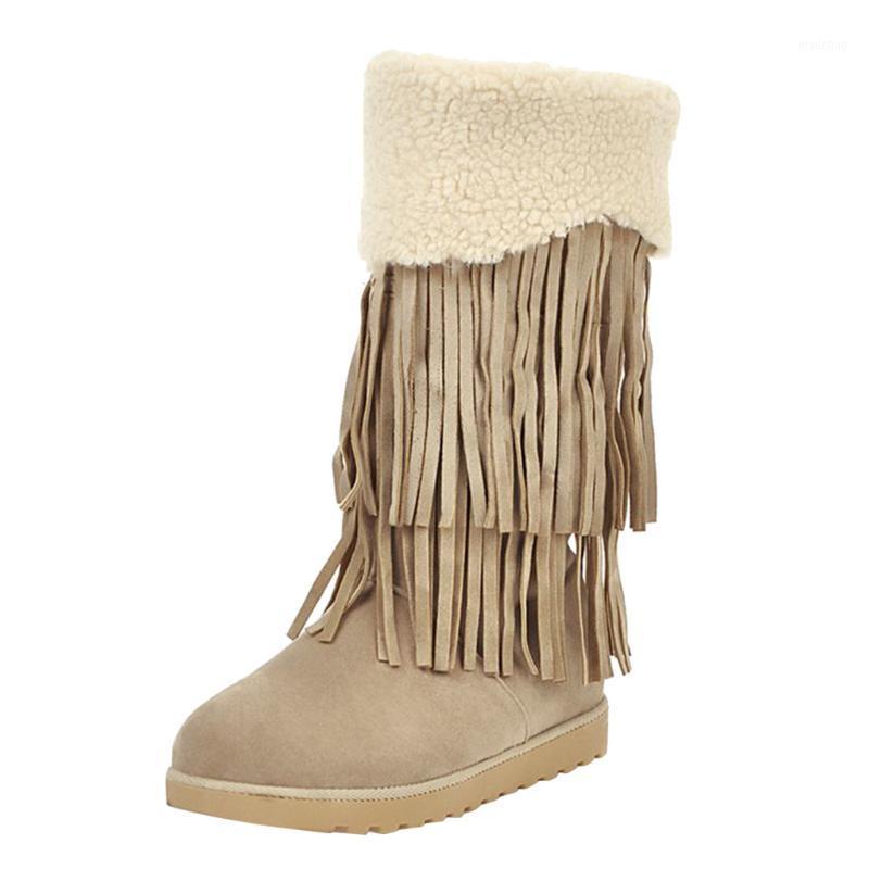 

Women's Boots Ladies Winter Fringe tassel Women Shoes Casual Cotton Suede High Top Boots Warmer Hiking Snow botas mujer1, Beige