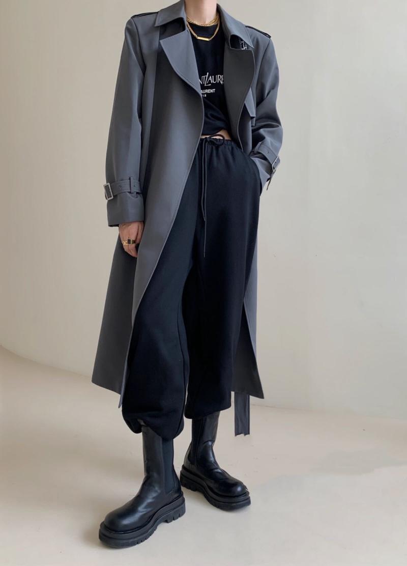 

2021 New Korean Style Big Lapel Temperament Is Thin, Fashionable and Simple Long Trench Coat (with Belt, Khaki