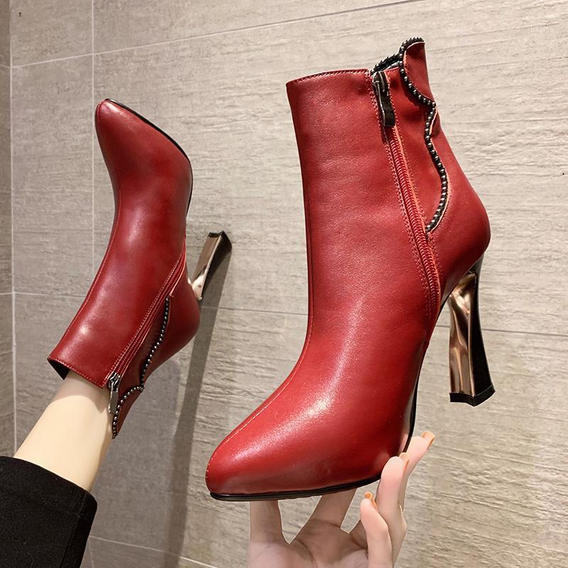 

Super High Heel Ankle Boots Women Shoes 2021 Metal Heel Boots Winter Sexy Pointed Toe Women Black Red Botas Mujer1