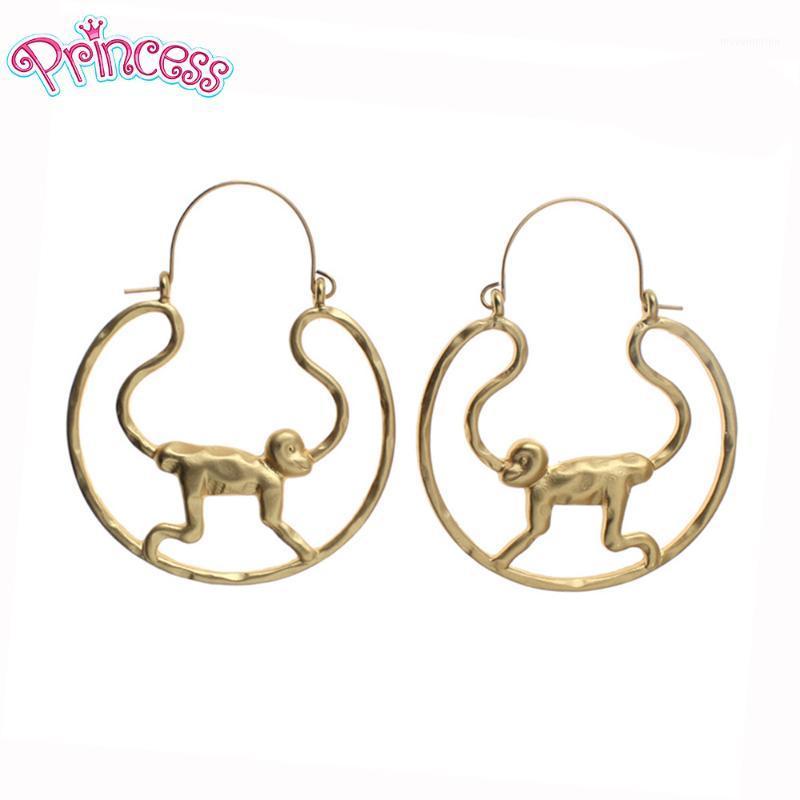 

2021 Women's Fashion Gold Silver Symmetry Monkey 2.1"X1.7" Hoop Earrings Jewelry Gift For Girls Lady Wholesale ZE181