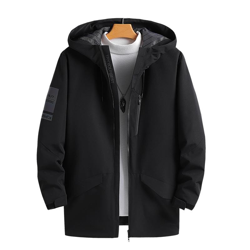 

Customized Winter Coat Men's Lightweight Korean Windbreaker Casual Trench Coat Cotton-padded Warm Cotton Clothing, Black