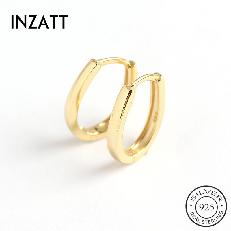 

INZAReal 925 Sterling Silver MInimalist Round Hoop Earrings For Fashion Women INS Fine Jewelry 18k Gold Bohemian Accessories