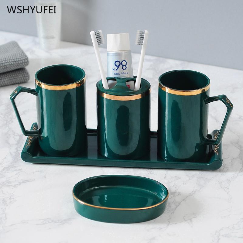 

European ceramic bathroom set accessories five-piece Toothbrush soap dispenser soap box Home bathroom decor wash set