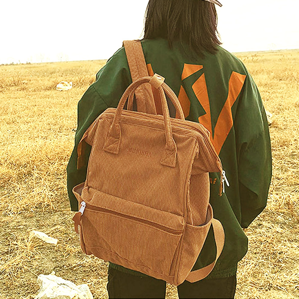

2020 New Corduroy Women Backpack Casual Pure Color Women Travel Bag Fashion Double School bag Female Mochila Bagpack Pack Design, Black