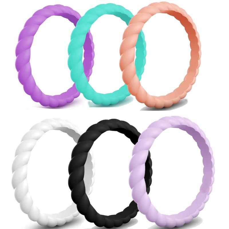 

Size 4-9 Braid Hypoallergenic Silicone Rubber Flexible Ring Band Wedding Engagement Classical Stackable Plain Simple Statement