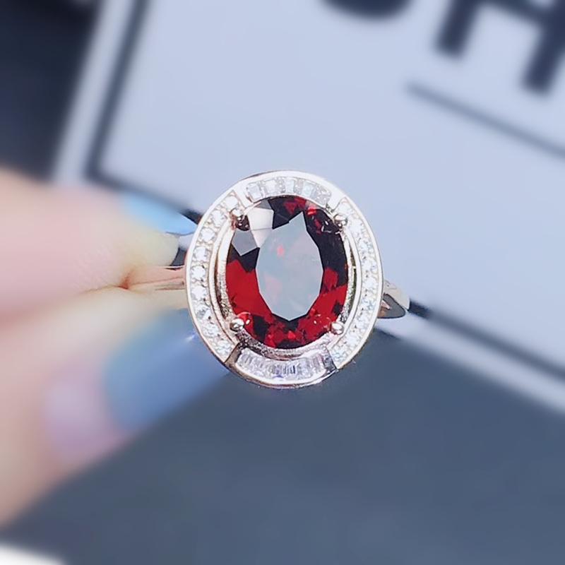 

Cluster Rings Natural Real Red Garnet Ring Per Jewelry 8*10mm 2.8ct Gemstone 925 Sterling Silver Fine Women J211712, Golden;silver