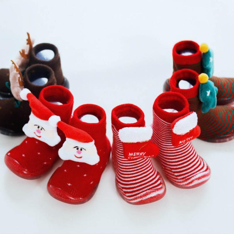 

Toddler Boy Girl Christmas Shoes Newborn First Walk Sock Shoes Comfortable Anti-Slip Warm Soft Cotton Rubber Socks Y991, Wh