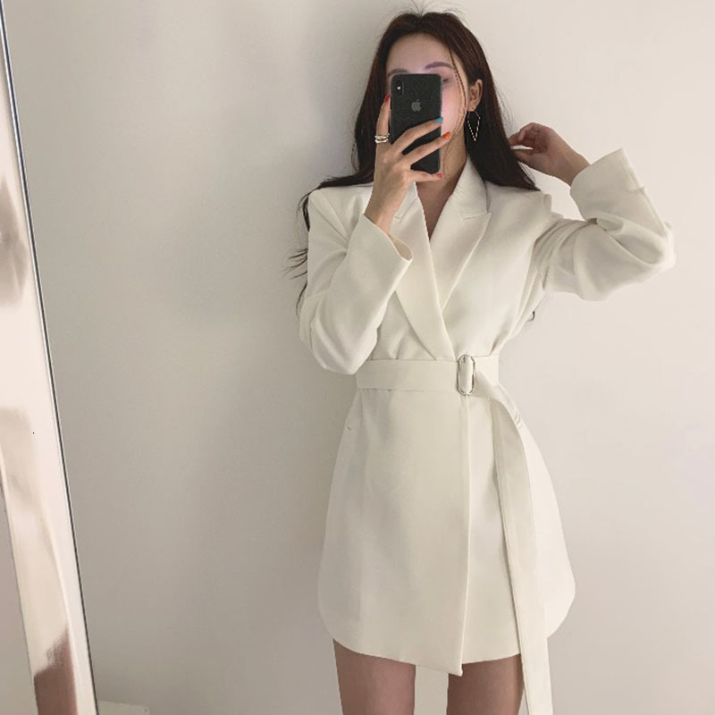 

2021 New Minimum Solid Narrow Waist Female Blazer Above Knee Spring YQNP, Black